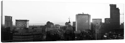 Birmingham Panoramic Skyline Cityscape (Black & White - Sunset) Canvas Art Print - Black & White Cityscapes