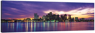 Boston Panoramic Skyline Cityscape (Sunset) Canvas Art Print - Sunrises & Sunsets Scenic Photography