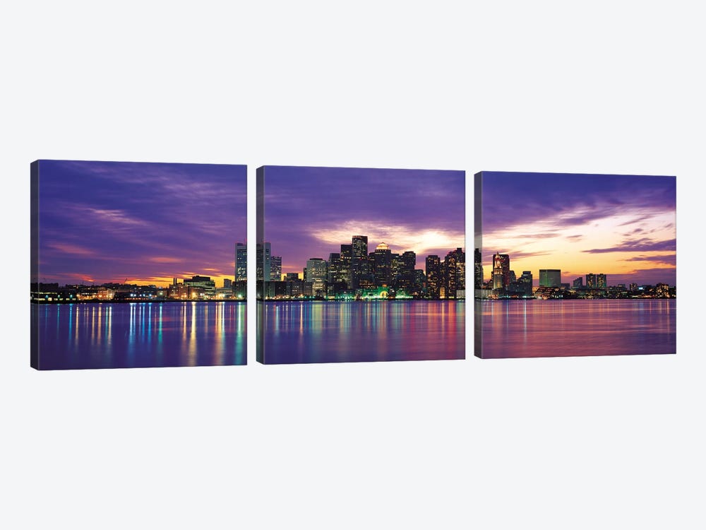 Boston Panoramic Skyline Cityscape (Sunset) 3-piece Canvas Art Print