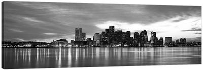 Boston Panoramic Skyline Cityscape (Black & White - Sunset) Canvas Art Print - Urban Art