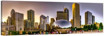 Chicago Panoramic Skyline Cityscape (Sunset) Canvas Art Print - Sculpture & Statue Art