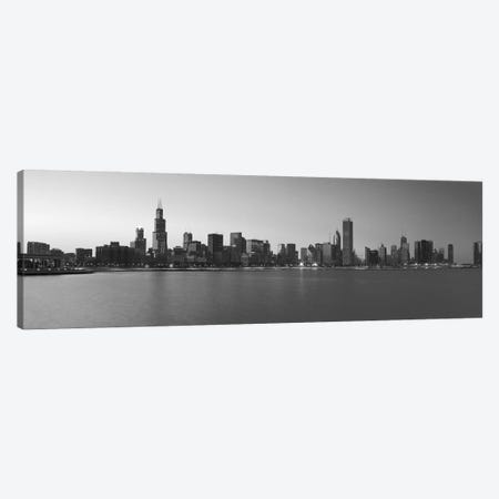 Chicago Panoramic Skyline Cityscape (Black & White - Sunset) Canvas Print #6277} by Unknown Artist Canvas Art Print