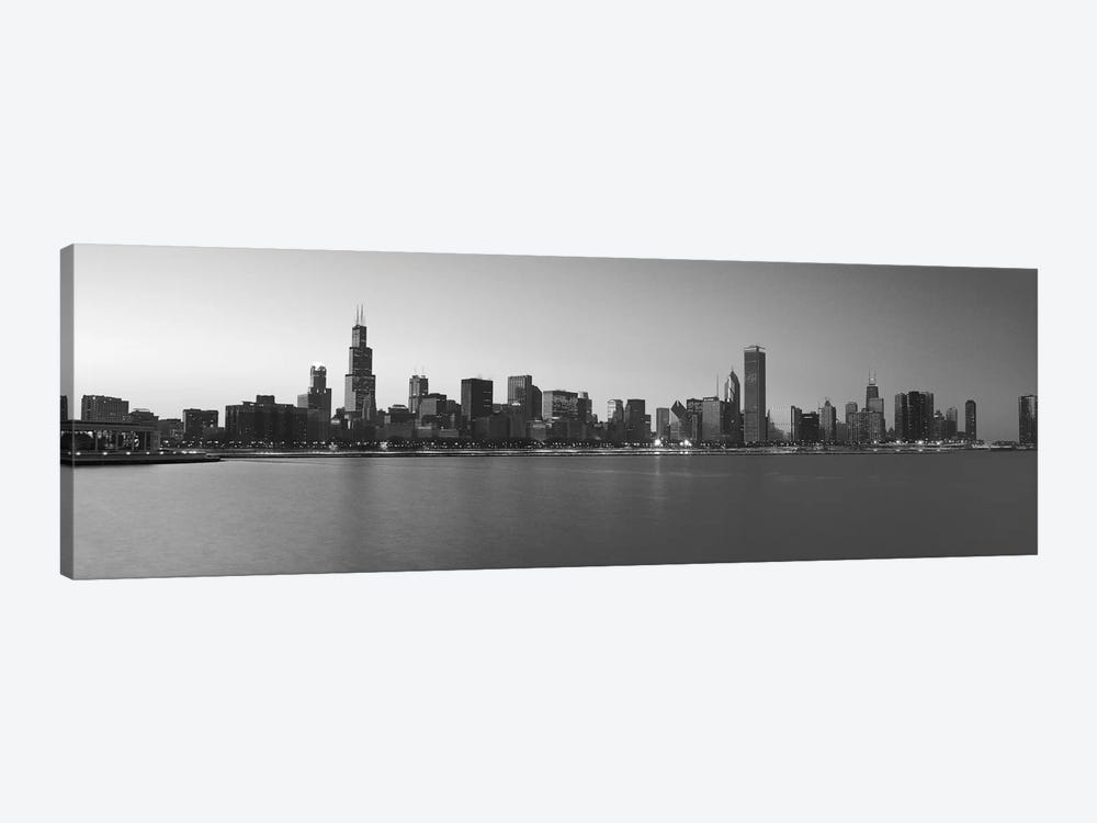 Chicago Panoramic Skyline Cityscape (Black & White - Sunset) by Unknown Artist 1-piece Canvas Print