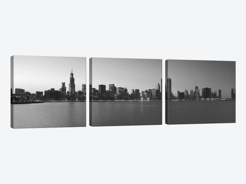 Chicago Panoramic Skyline Cityscape (Black & White - Sunset) by Unknown Artist 3-piece Art Print