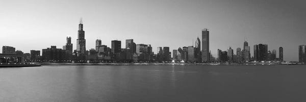 Chicago Panoramic Skyline Cityscape Sunset (Black & White)