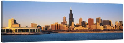 Chicago Panoramic Skyline Cityscape (Sunset) Canvas Art Print - Chicago Skylines
