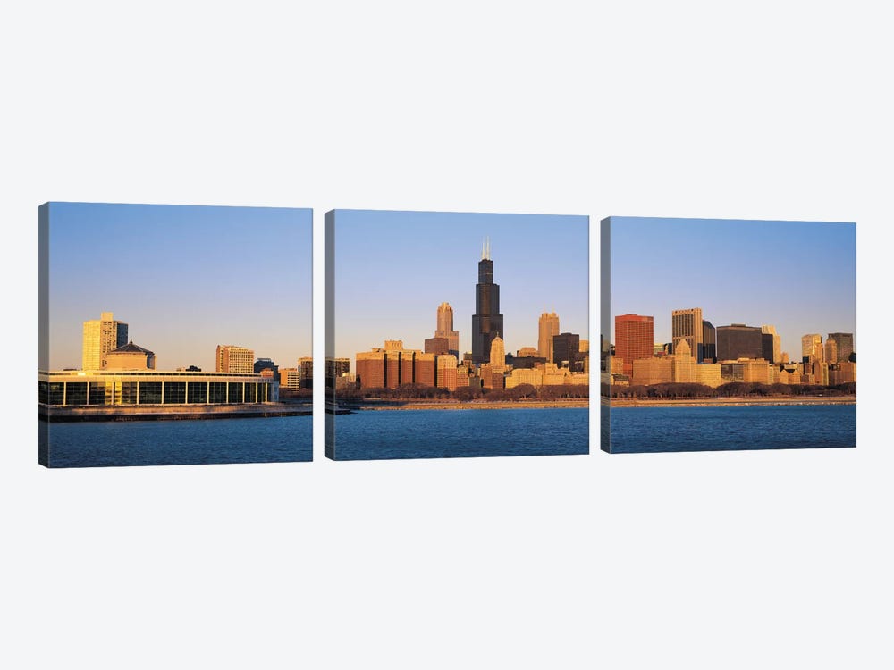 Chicago Panoramic Skyline Cityscape (Sunset) by Unknown Artist 3-piece Canvas Artwork