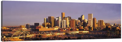 Denver Panoramic Skyline Cityscape (Sunset) Canvas Art Print - Denver Art