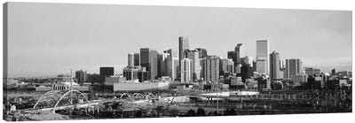 Denver Panoramic Skyline Cityscape (Black & White - Sunset) Canvas Art Print - Black & White Art
