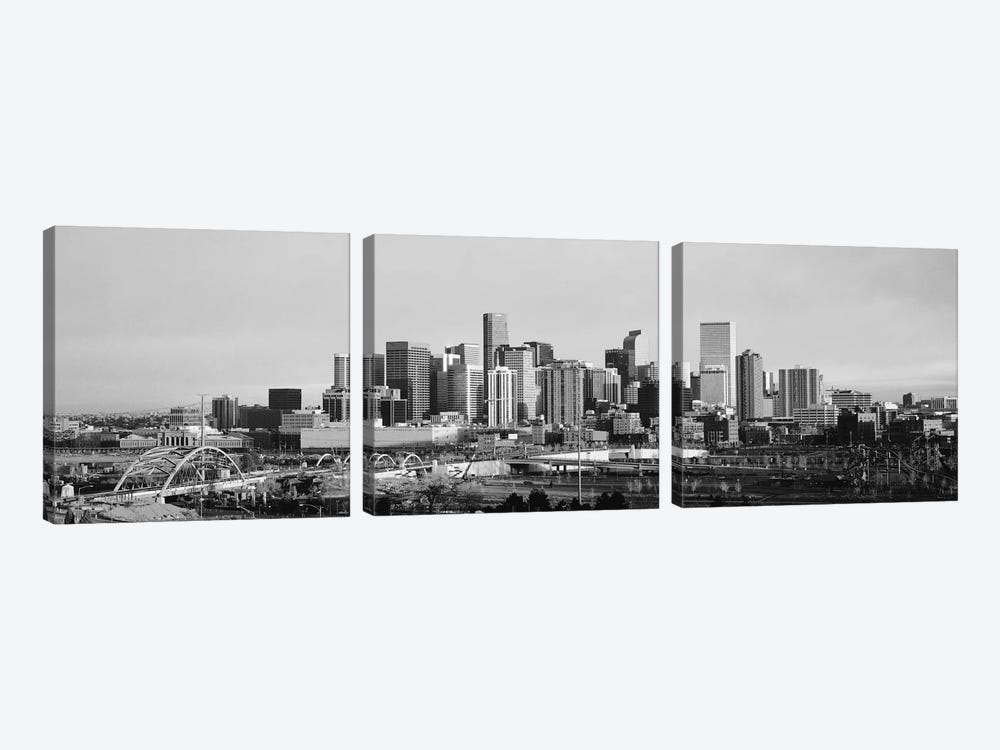 Denver Panoramic Skyline Cityscape (Black & White - Sunset) 3-piece Canvas Art Print