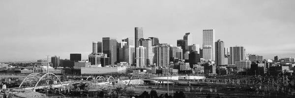 Black & White Scenic Art: Denver Panoramic Skyline Cityscape (Black & White - Sunset) by Unknown Artist