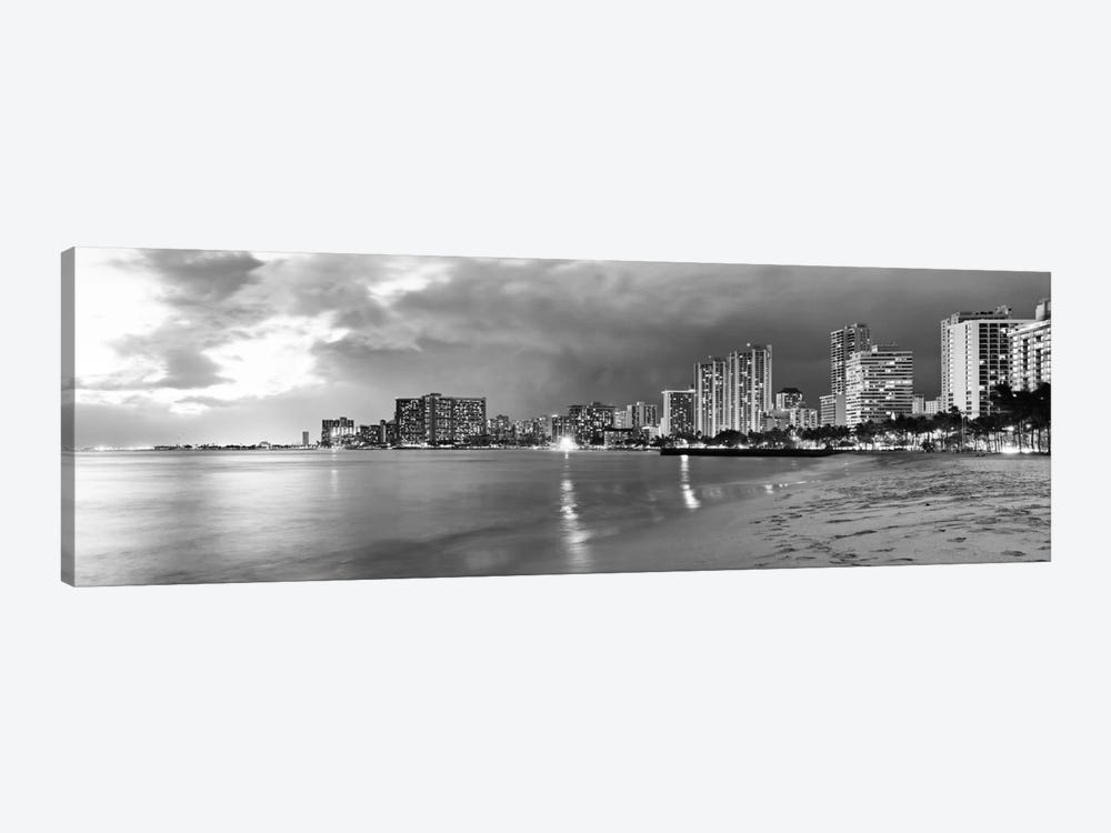 Honolulu Panoramic Skyline Cityscape (Black & White - Sunset) by Unknown Artist 1-piece Canvas Wall Art