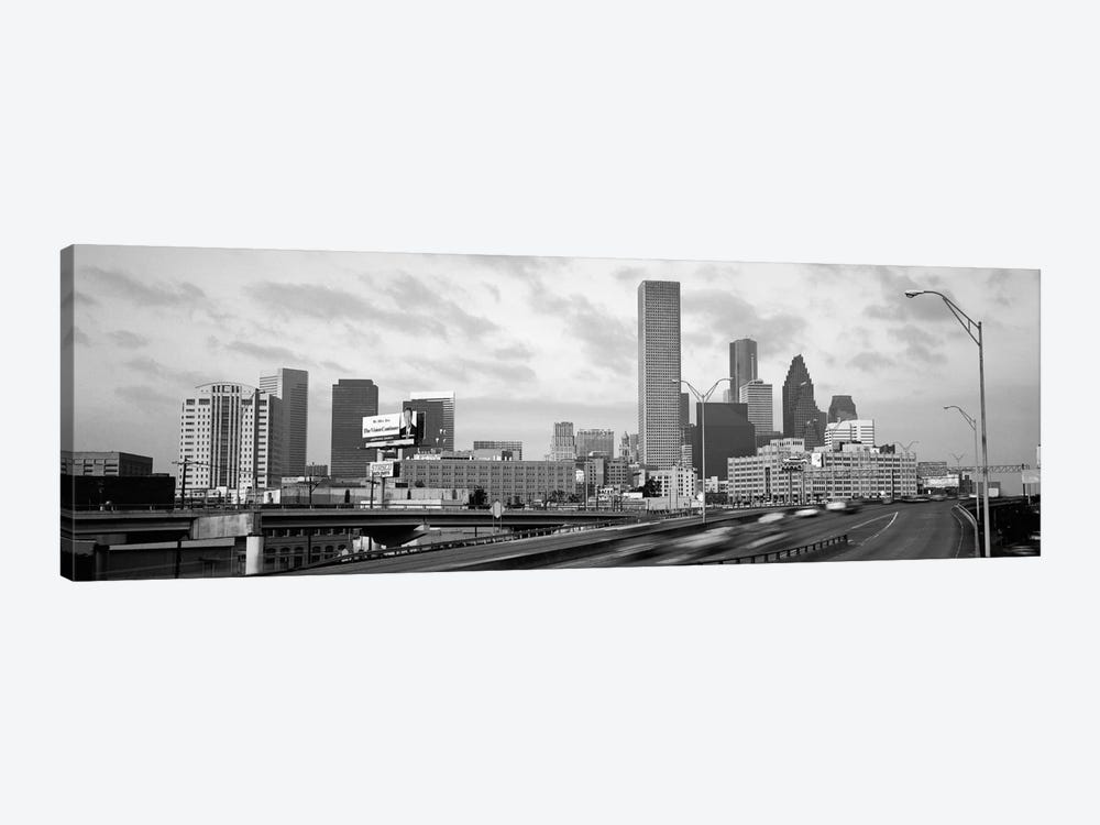 Houston Panoramic Skyline Cityscape (Black & White - Sunset) 1-piece Canvas Wall Art