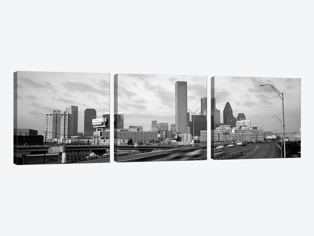 Houston Panoramic Skyline Cityscape (Black & White - Sunset) by Unknown Artist 3-piece Canvas Wall Art