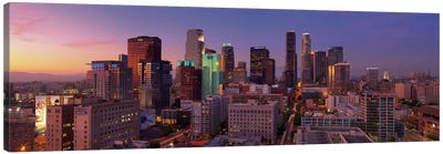 Los Angeles Panoramic Skyline Cityscape (Sunset) Canvas Art Print - City Sunrise & Sunset Art