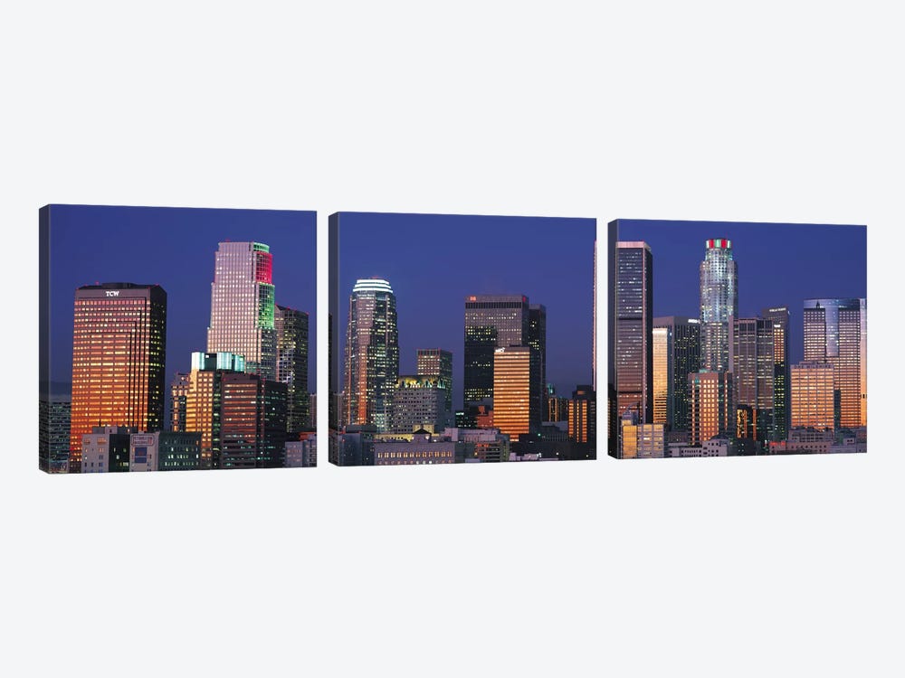 Los Angeles Panoramic Skyline Cityscape (Sunset) by Unknown Artist 3-piece Canvas Art Print