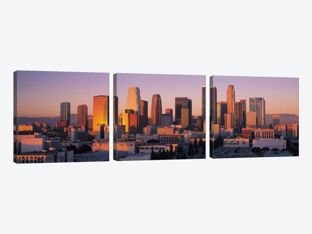 Los Angeles Panoramic Skyline Cityscape (Sunset) by Unknown Artist 3-piece Canvas Wall Art