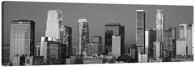 Los Angeles Panoramic Skyline Cityscape (Black & White - Sunset) Canvas Art Print - Los Angeles Skylines