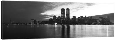 New York Panoramic Skyline Cityscape (Black & White - Sunset) Canvas Art Print - New York City Skylines