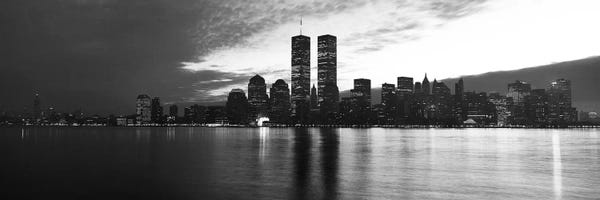 New York Panoramic Skyline Cityscape III (Black & White - Sunset)