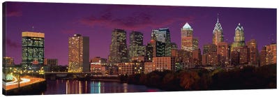 Philadelphia Panoramic Skyline Cityscape (Sunset) Canvas Art Print - Philadelphia Skylines