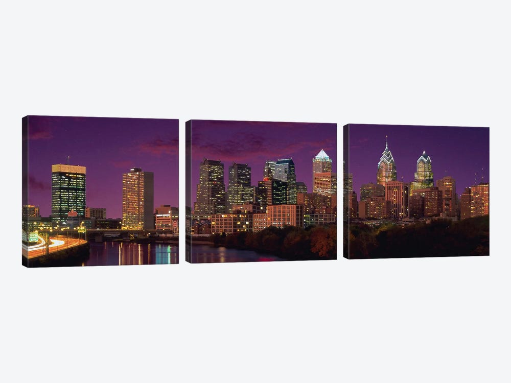 Philadelphia Panoramic Skyline Cityscape (Sunset) by Unknown Artist 3-piece Canvas Art