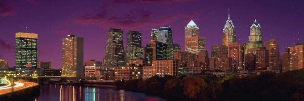 City Sunrises & Sunsets: Philadelphia Panoramic Skyline Cityscape (Sunset) by Unknown Artist