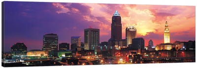 Cleveland Panoramic Skyline Cityscape (Sunset) Canvas Art Print - Photography Art