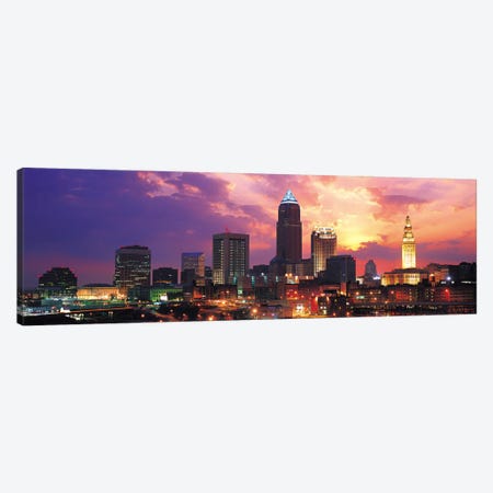 Cleveland Panoramic Skyline Cityscape (Sunset) Canvas Print #6309} by Unknown Artist Canvas Art