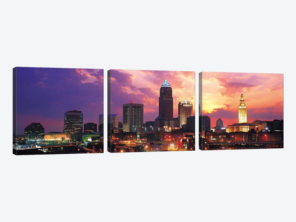 Cleveland Panoramic Skyline Cityscape (Sunset) by Unknown Artist 3-piece Art Print