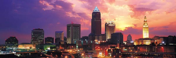Large Photography - Canvas Prints: Cleveland Panoramic Skyline Cityscape (Sunset) by Unknown Artist