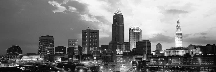 Cleveland Panoramic Skyline Cityscape (Black & White - Sunset)