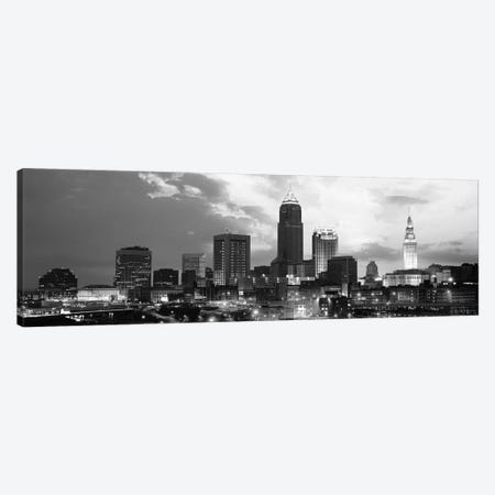 Cleveland Panoramic Skyline Cityscape (Black & White - Sunset) Canvas Print #6310} by Unknown Artist Canvas Art Print