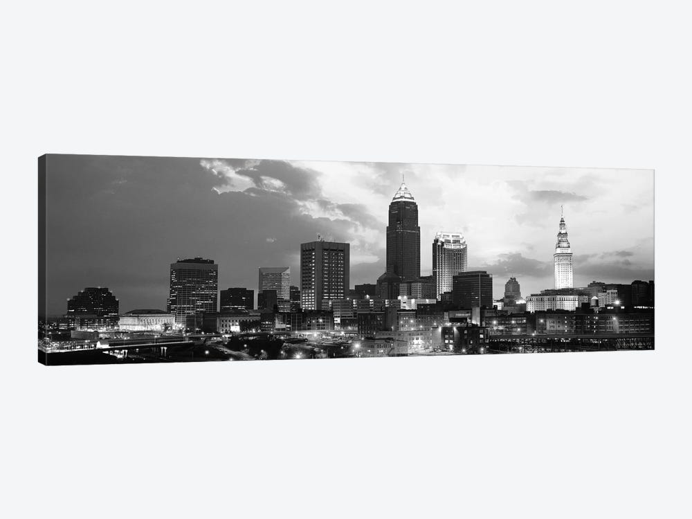 Cleveland Panoramic Skyline Cityscape (Black & White - Sunset) by Unknown Artist 1-piece Canvas Print