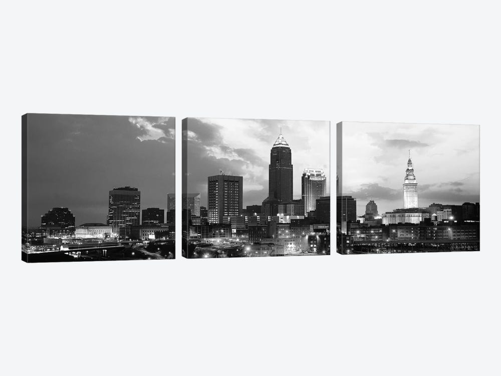 Cleveland Panoramic Skyline Cityscape (Black & White - Sunset) 3-piece Art Print