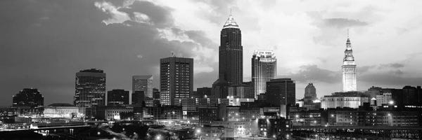 Cleveland: Cleveland Panoramic Skyline Cityscape (Black & White - Sunset) by Unknown Artist