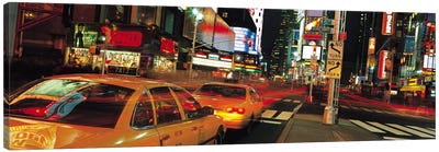 New York Panoramic Skyline Cityscape (Times Square at Night) Canvas Art Print - City Street Art