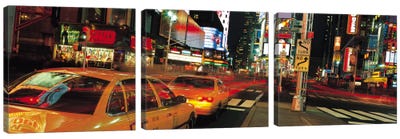 New York Panoramic Skyline Cityscape (Times Square at Night) Canvas Art Print - 3-Piece Urban Art