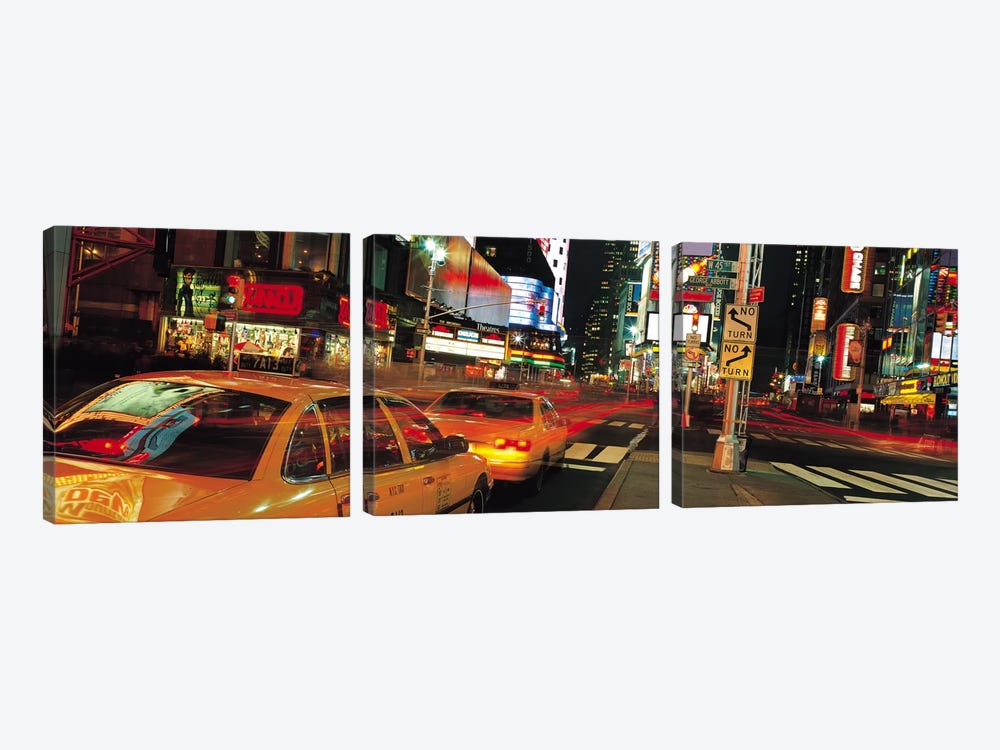 New York Panoramic Skyline Cityscape (Times Square at Night) by Unknown Artist 3-piece Canvas Print