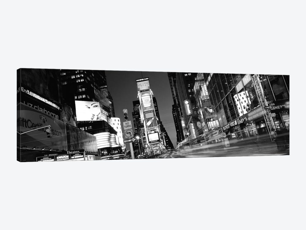 New York Panoramic Skyline Cityscape (Black & White - Times Square at Night) 1-piece Canvas Wall Art