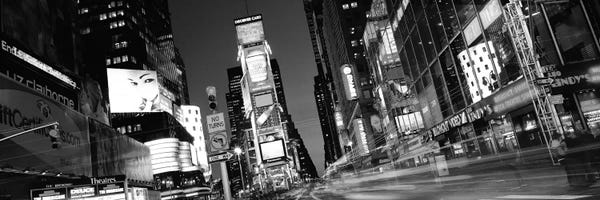 New York Panoramic Skyline Cityscape IV (Black & White - Times Square at Night)