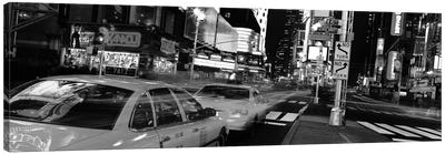 New York Panoramic Skyline Cityscape (Black & White - Times Square at Night) Canvas Art Print - Times Square