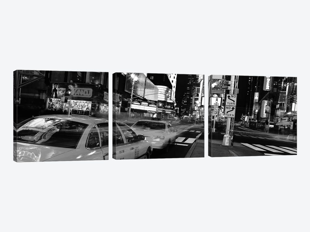 New York Panoramic Skyline Cityscape (Black & White - Times Square at Night) by Unknown Artist 3-piece Canvas Art