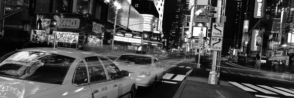 New York Panoramic Skyline Cityscape V (Black & White - Times Square at Night)