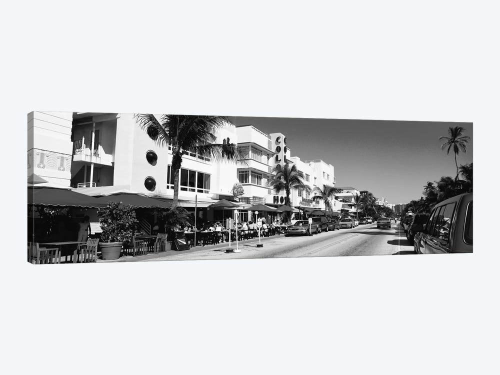 Miami Panoramic Skyline Cityscape (Black & White - South Beach) by Unknown Artist 1-piece Canvas Wall Art