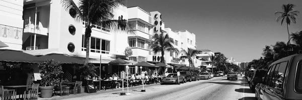 Black & White Cityscapes: Miami Panoramic Skyline Cityscape (Black & White - South Beach) by Unknown Artist