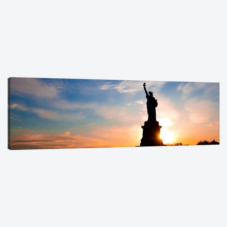 New York Panoramic Skyline Cityscape (Statue of Liberty - Sunset) Canvas Print #6323} by Unknown Artist Canvas Art