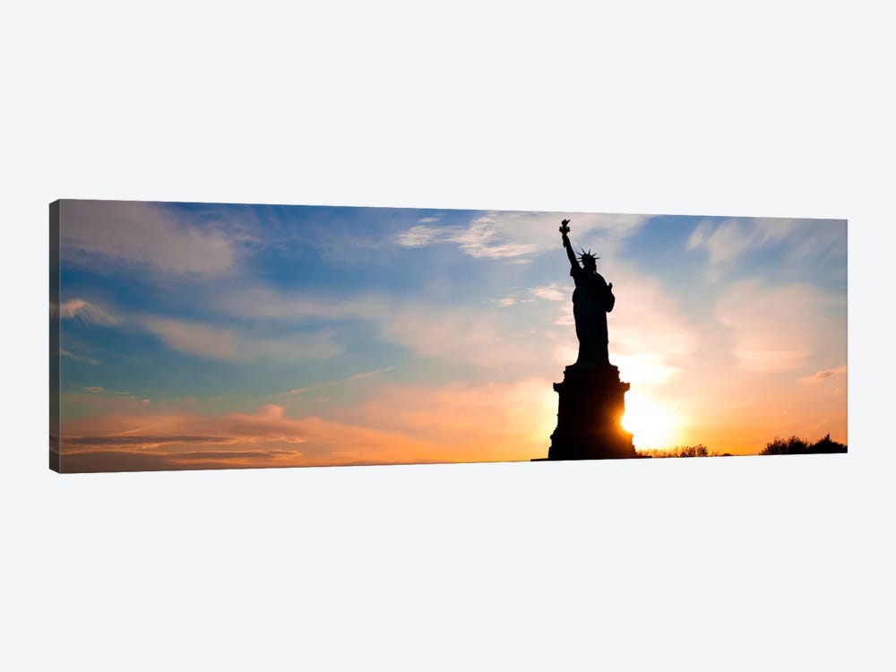 New York Panoramic Skyline Cityscape (Statue of Liberty - Sunset) by Unknown Artist 1-piece Canvas Art Print