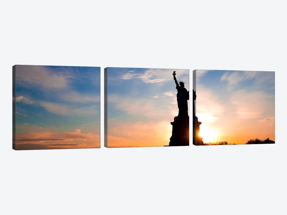 New York Panoramic Skyline Cityscape (Statue of Liberty - Sunset) by Unknown Artist 3-piece Canvas Print