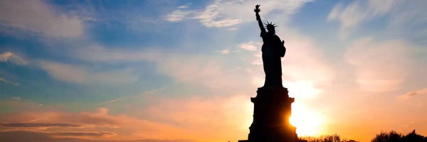 New York Panoramic Skyline Cityscape (Statue of Liberty - Sunset)